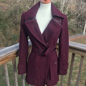 Kenneth Cole wool blend rum raisin belted jacket